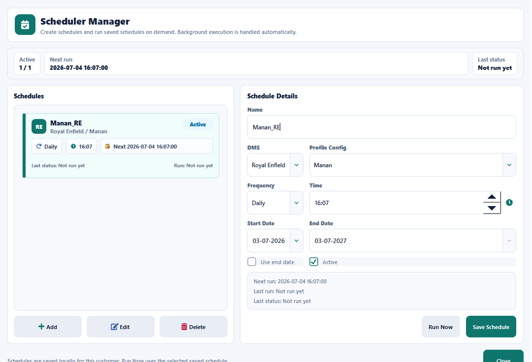 UiPrime Scheduler Manager screen